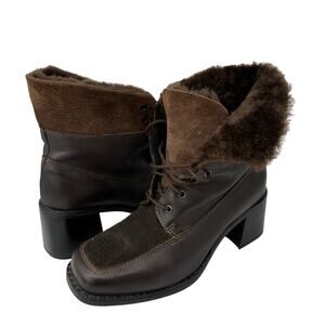 La Canadienne Brown Leather Shearling Line Square Toe Ankle Boot Womens Size 5.5